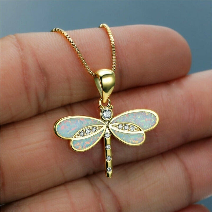 Drakona | Gold Dragonfly Necklace with Opal