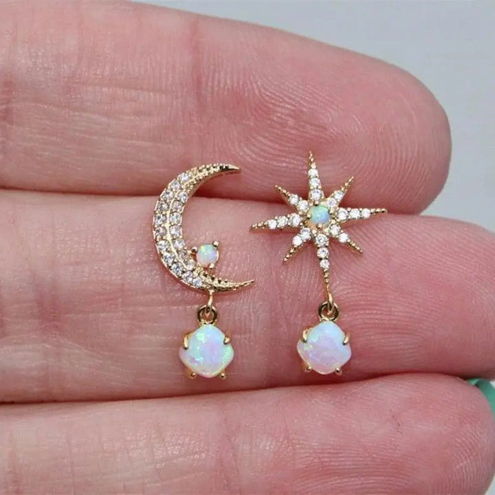 Antique Bloom | Gold & Opal Moon & Star Earrings