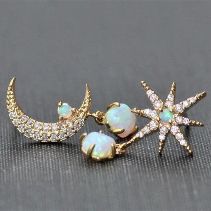 Antique Bloom | Gold & Opal Moon & Star Earrings