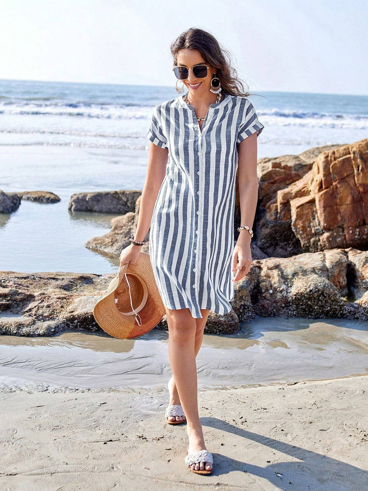 Irene Belle – Elegant Striped Shirt Dress for Effortless Versatility