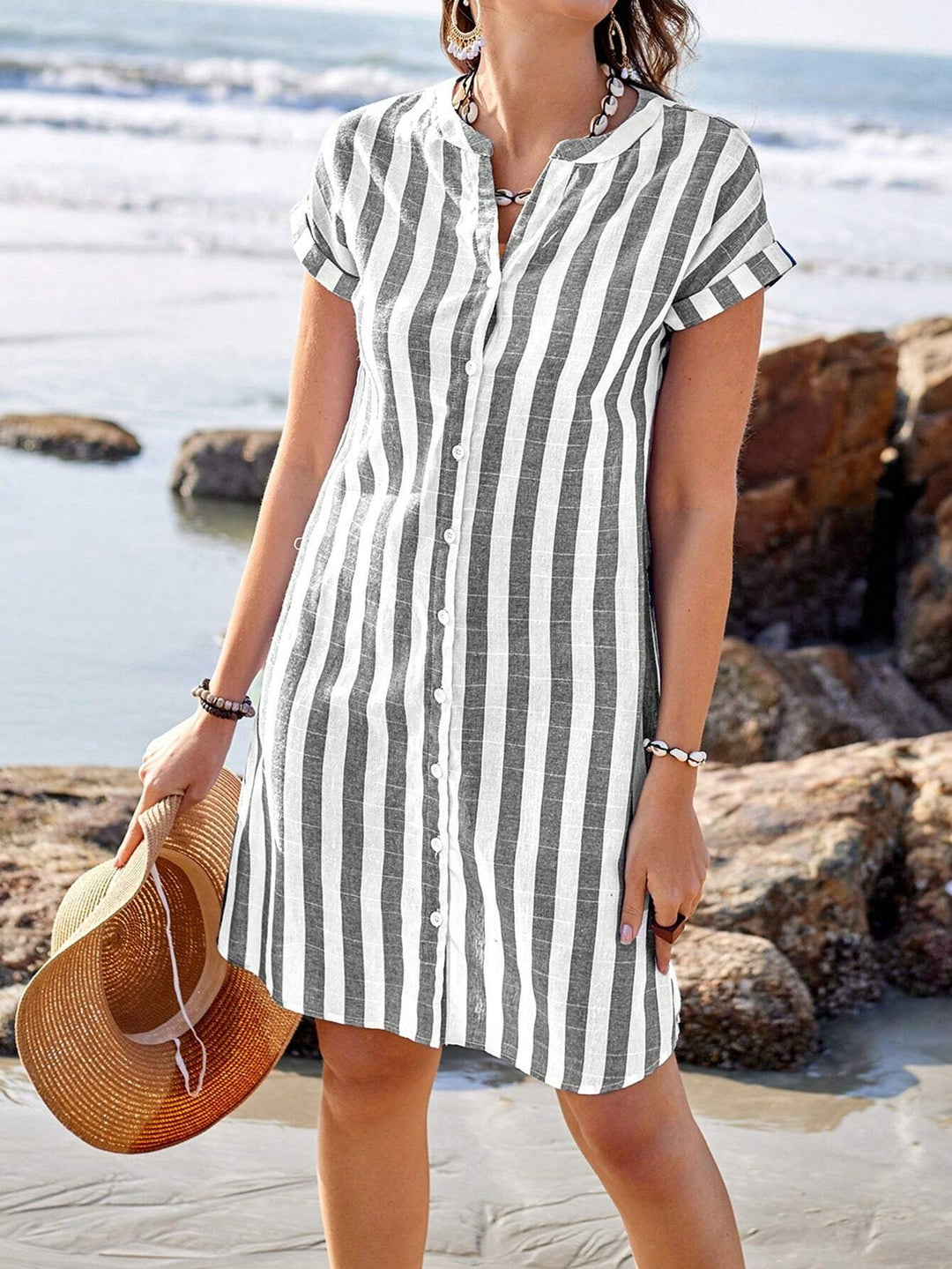 Irene Belle – Elegant Striped Shirt Dress for Effortless Versatility