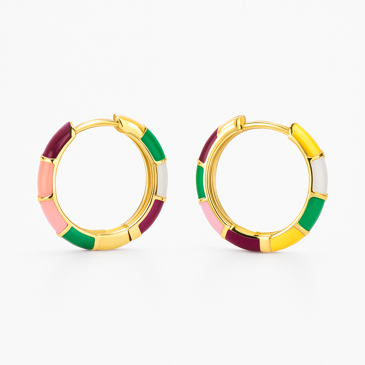 Elegant Earrings with Multicolored Enamel in Gold