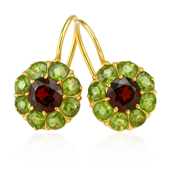Vintage Rounded Green & Red Crystal Earrings