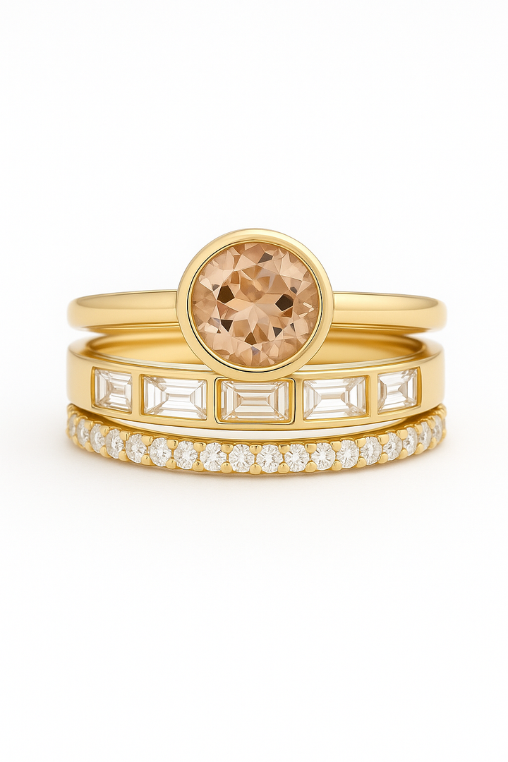 Elegant Inlaid Crystal Gold Ring