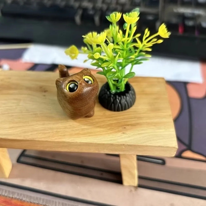 Cute Wooden Kitten Figurine