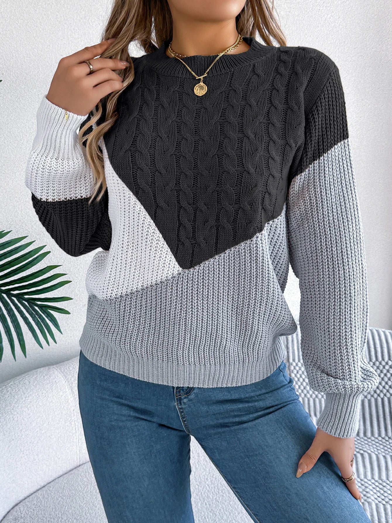 Mila Colorblock Cable Knit Sweater