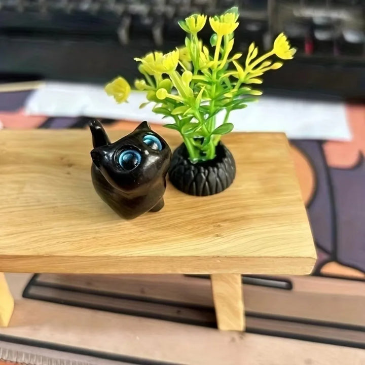Cute Wooden Kitten Figurine
