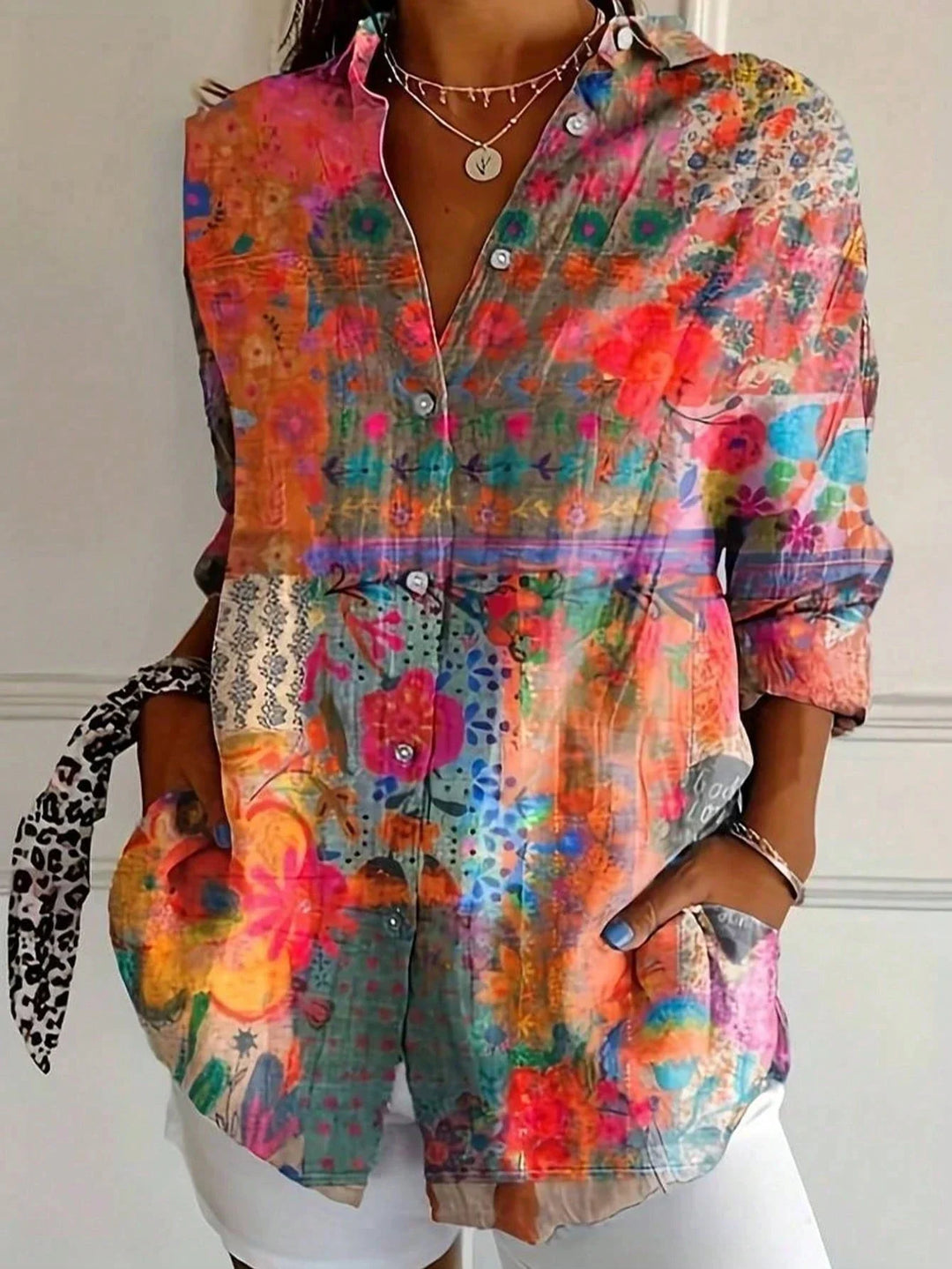 Womens's Colorful Blouse with Playful Print