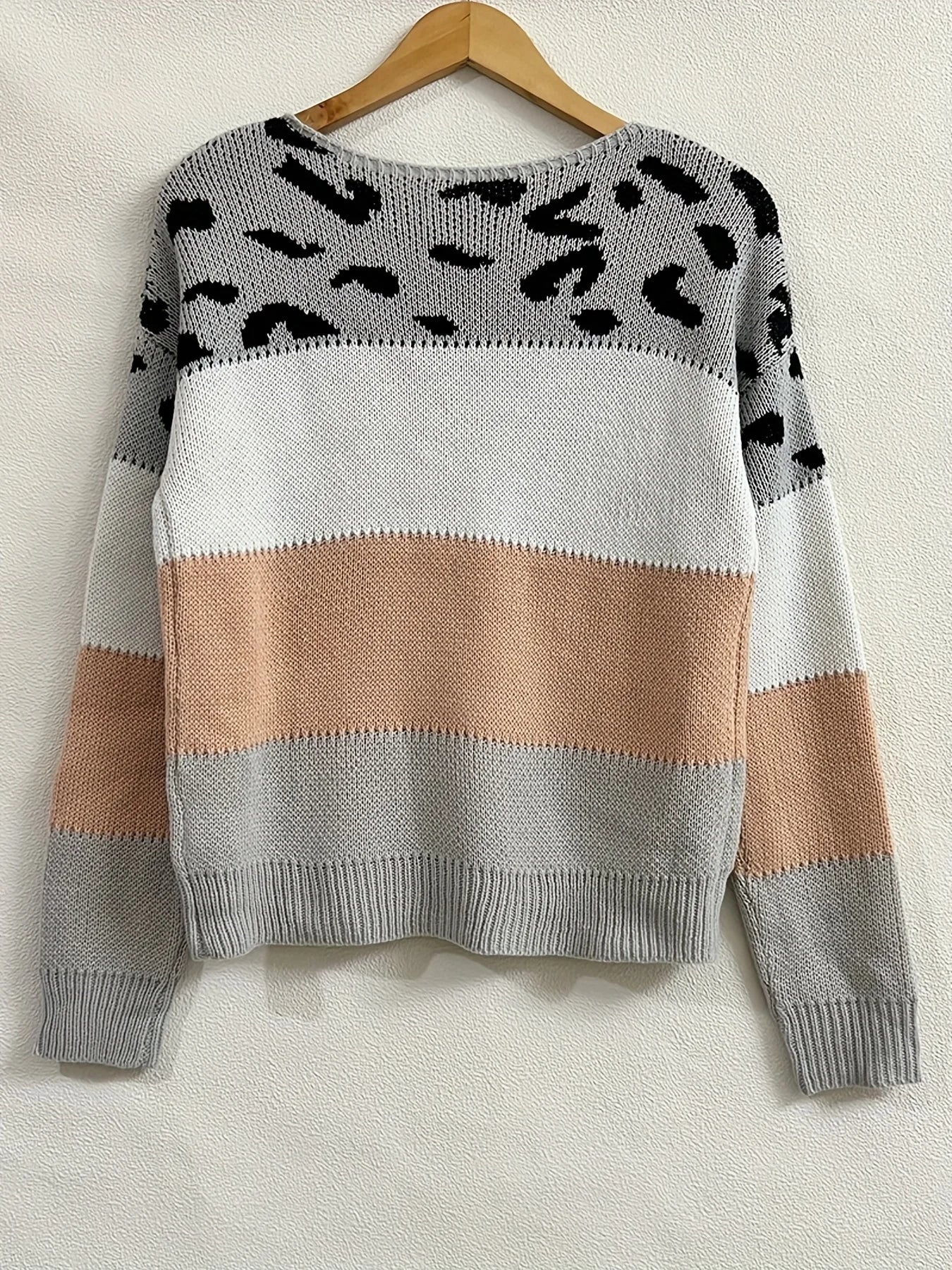 Leah Colorblock Leopard Knit Sweater