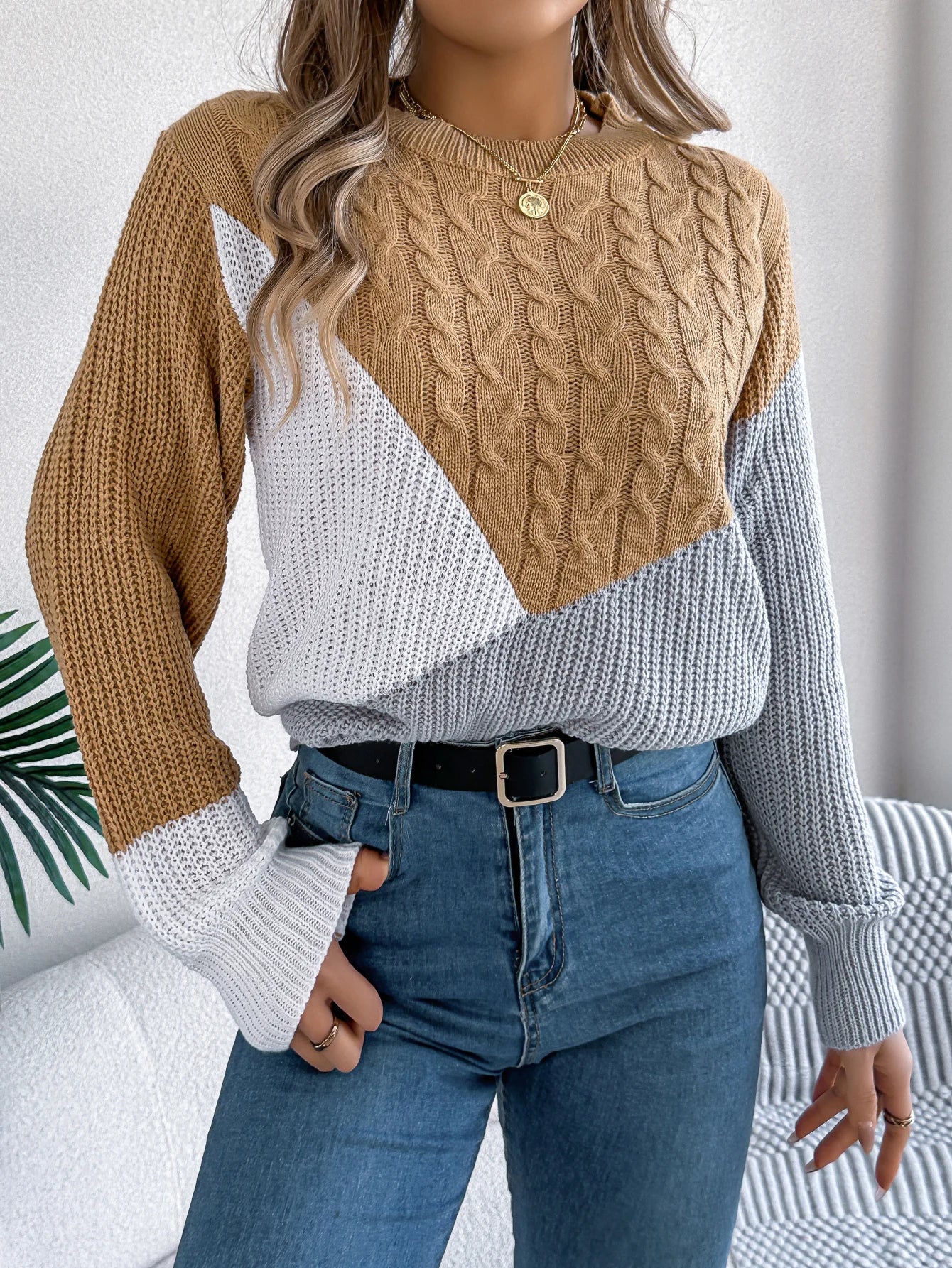 Mila Colorblock Cable Knit Sweater