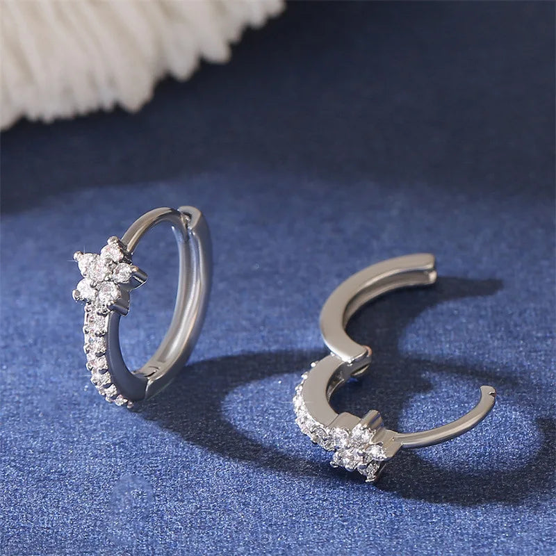 Zircon Star Stainless Steel Hoop Earrings