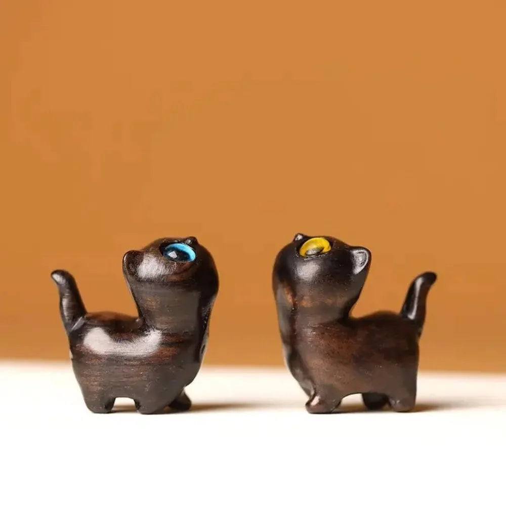 Cute Wooden Kitten Figurine