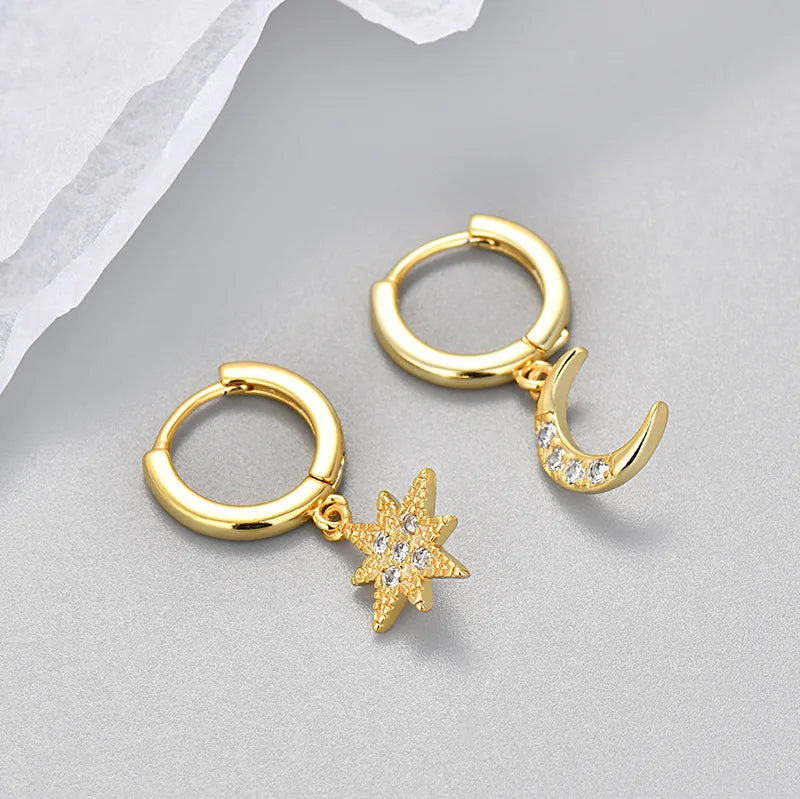 Zircon Star Stainless Steel Hoop Earrings