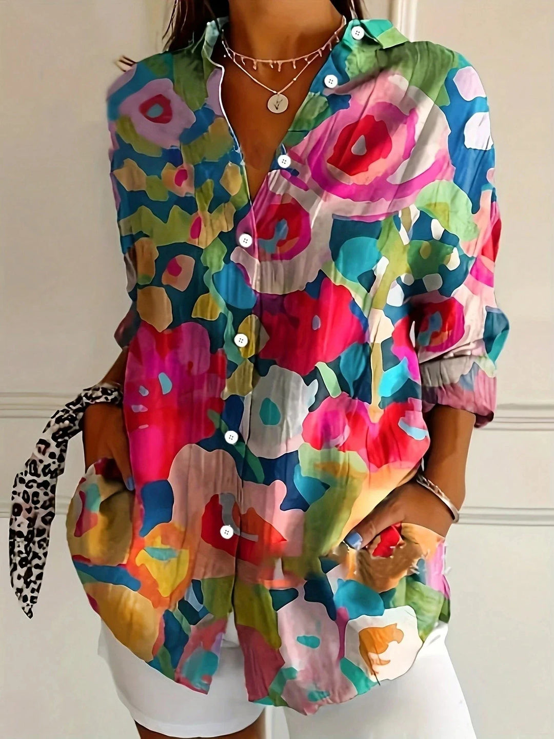 Womens's Colorful Blouse with Playful Print