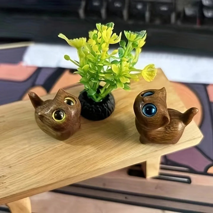 Cute Wooden Kitten Figurine