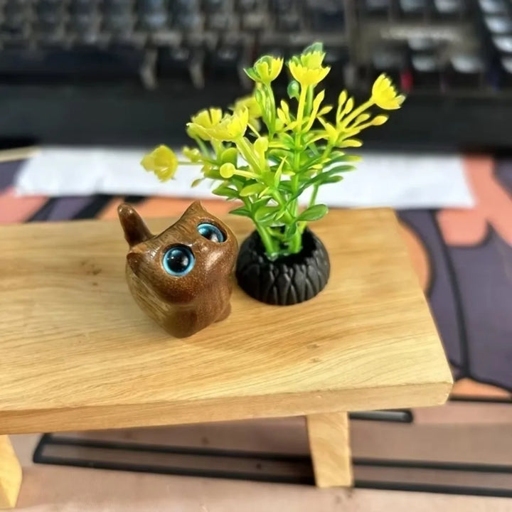 Cute Wooden Kitten Figurine