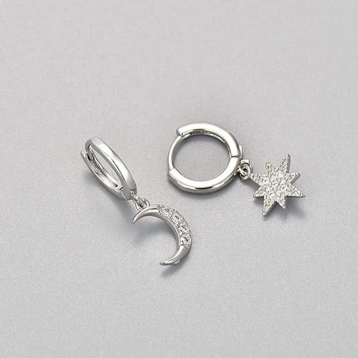 Zircon Star Stainless Steel Hoop Earrings