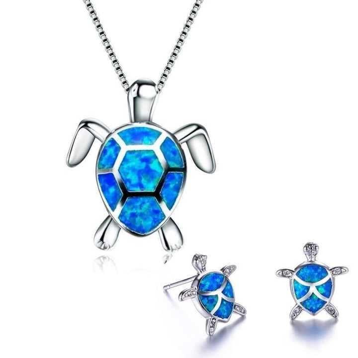 Sea Turtle Opal and Silver Necklace & Earrings Set