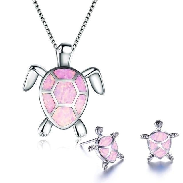 Sea Turtle Opal and Silver Necklace & Earrings Set