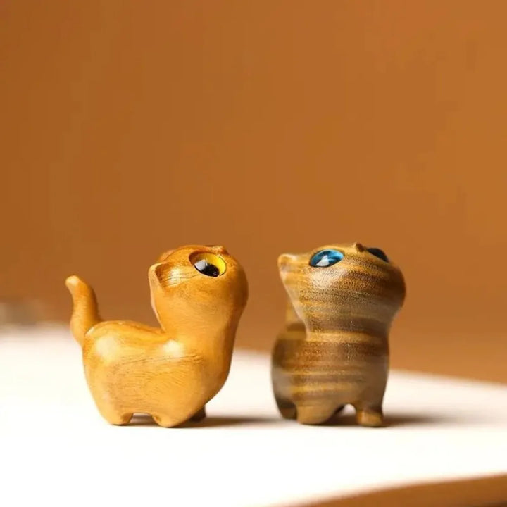 Cute Wooden Kitten Figurine