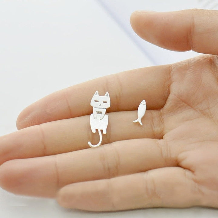 Silver Climbing Kitty Earrings