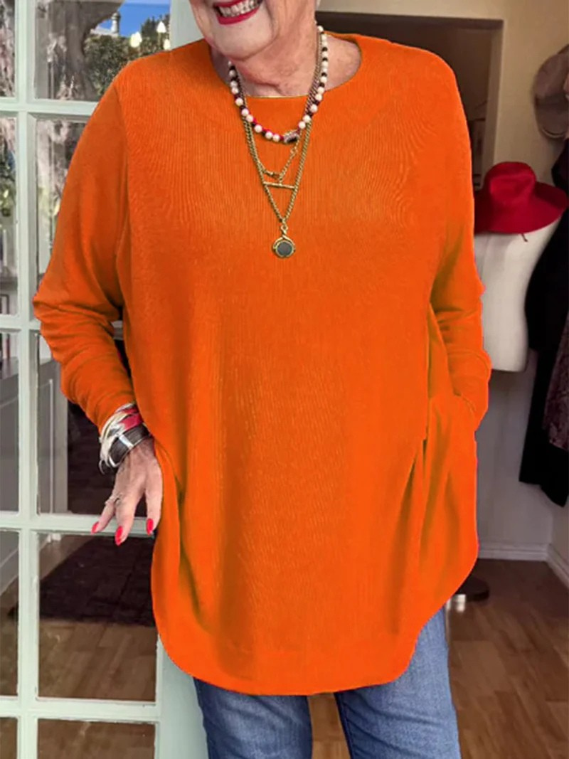 Button-back Crew Neck Top