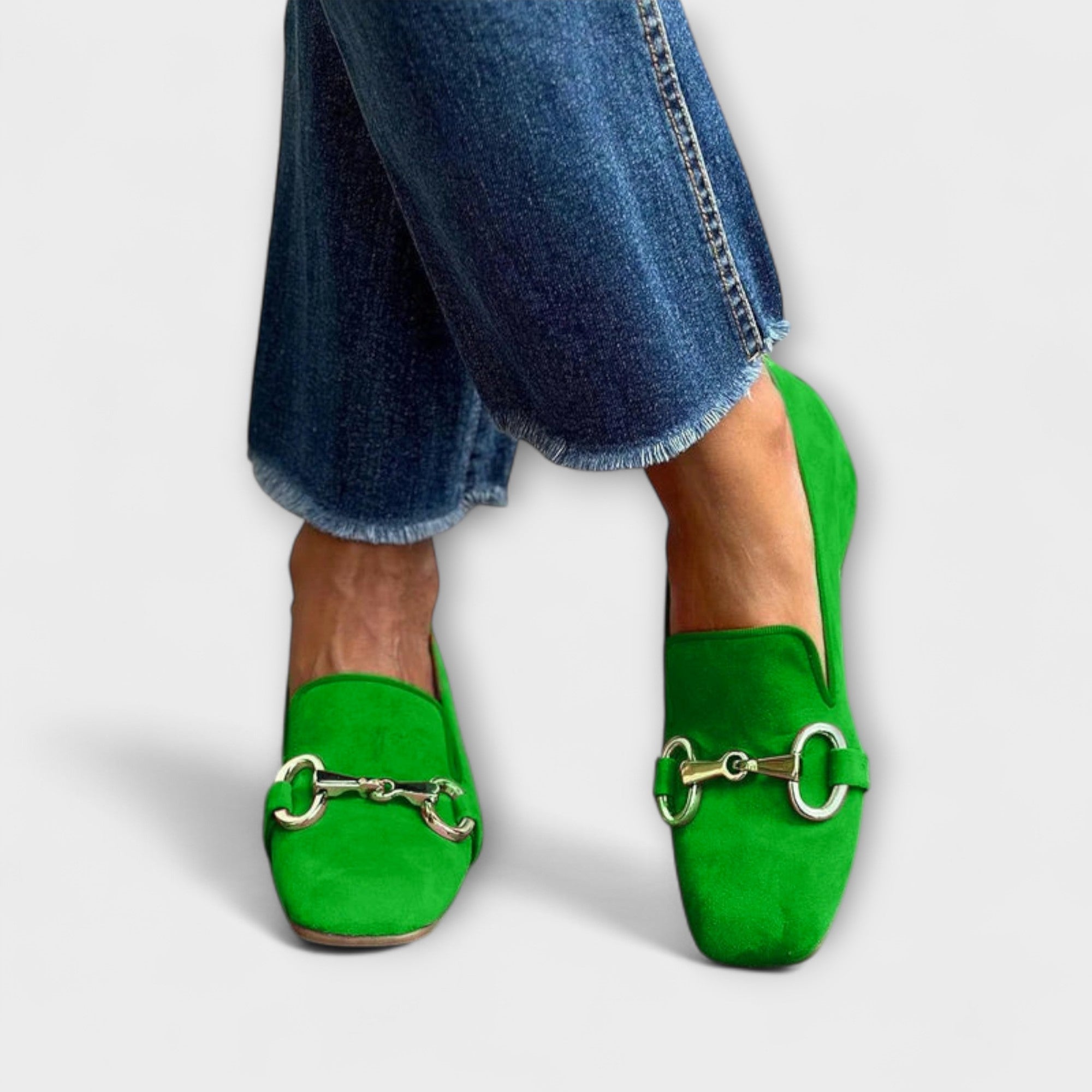 Elena -  Square Toe Loafers with Buckle