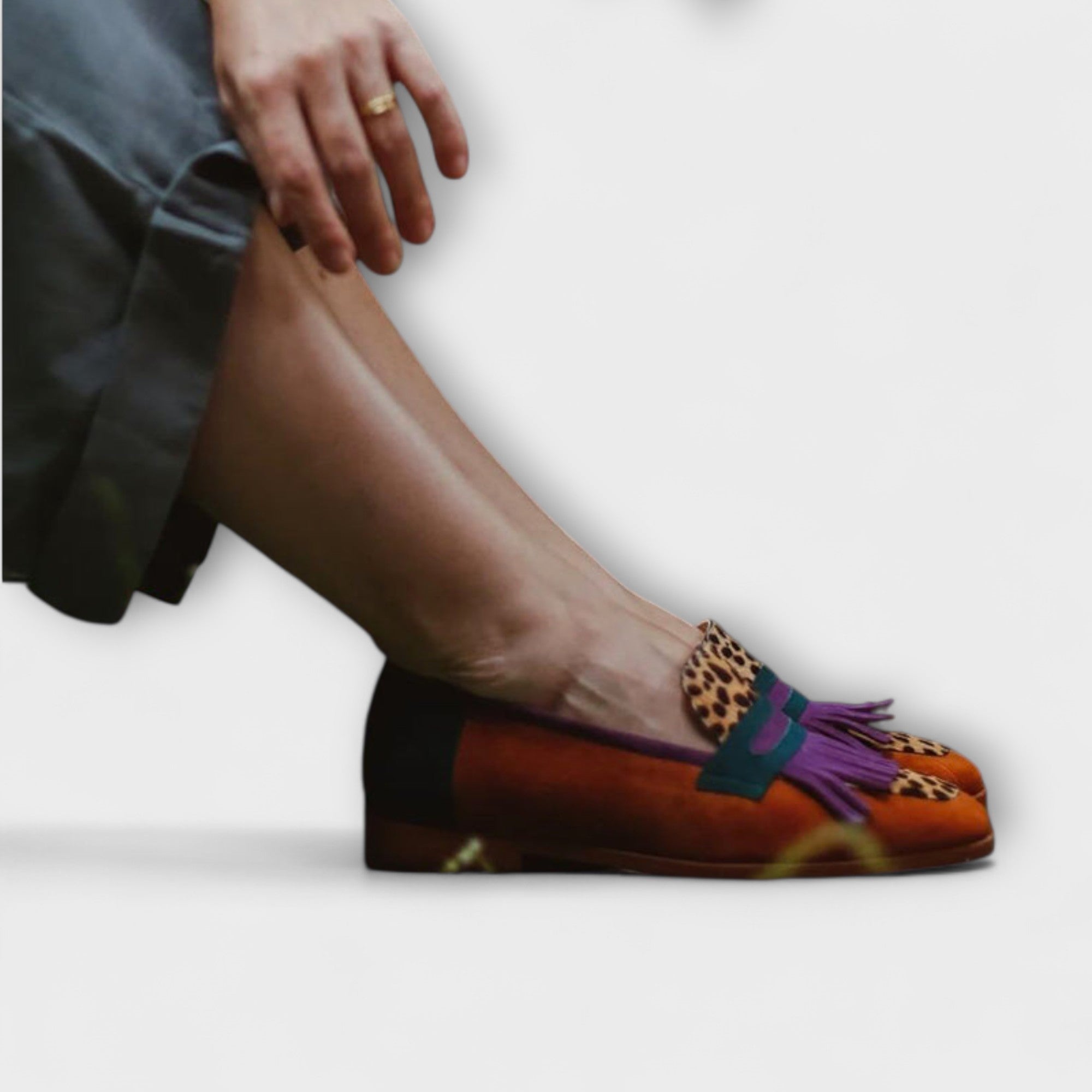 Iora - Brown Moccasin with Leopard Print